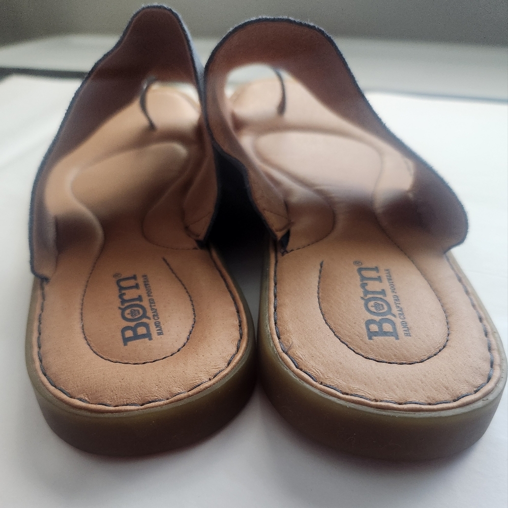 Born Sandals Size 10 Blue Suede Leather Toe Flat Slip On Comfortable Walking - Picture 4 of 9